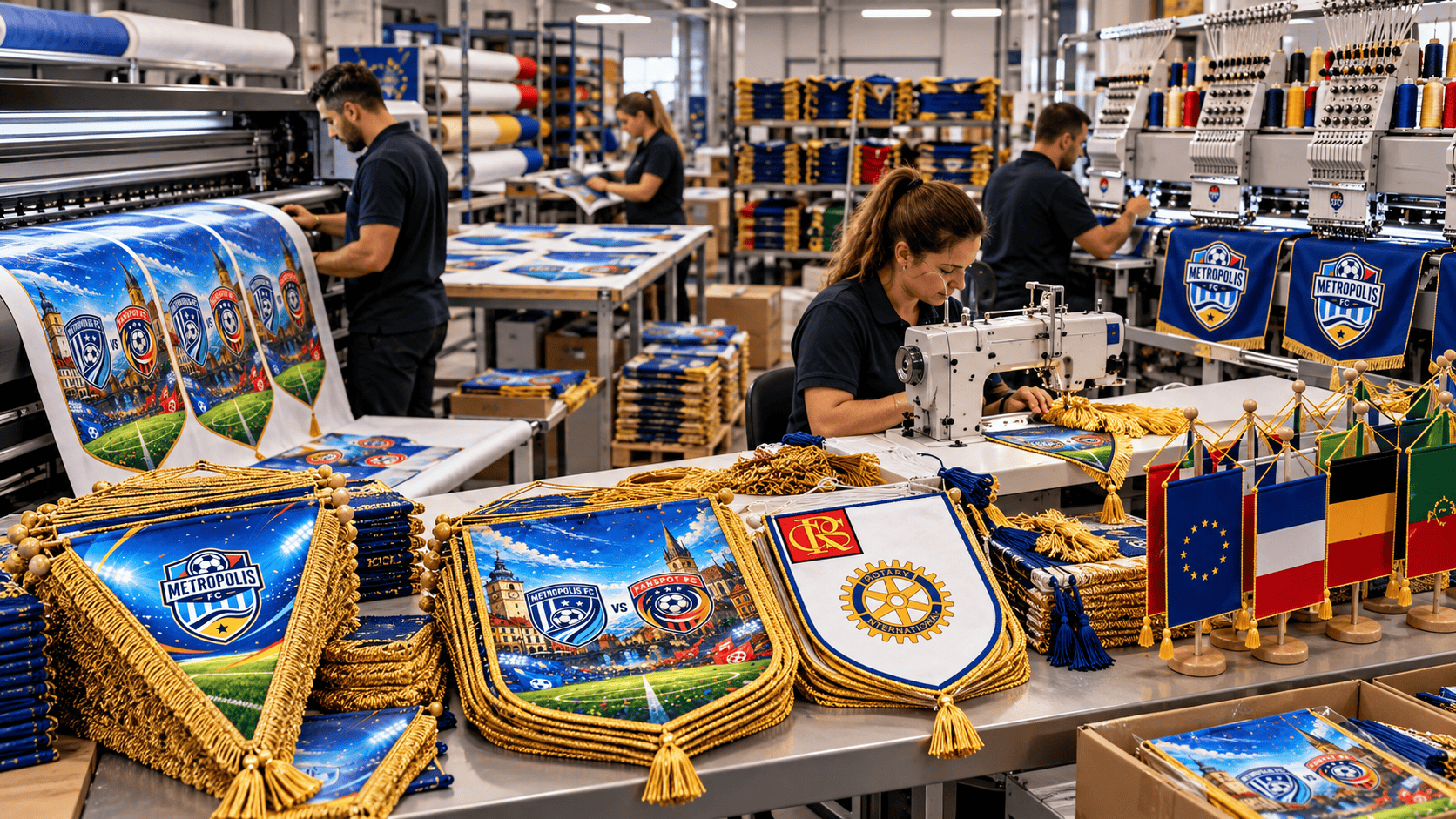 Producție de fanioane în fabrică